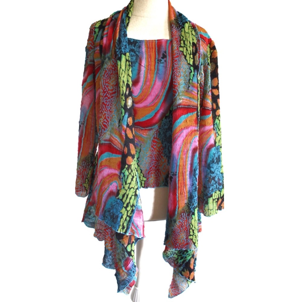 Pleats Collection Ping Imports Layered Lightweight Tropical Top Medium Preowned